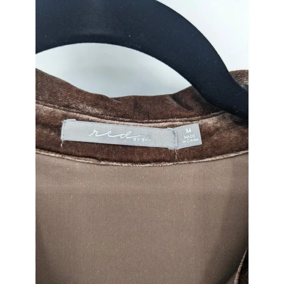 Y2K Velvet Ruched Top Womens Medium Brown Long Sleeve Shirt 90s Goblin‎ Red BKE - Picture 4 of 8